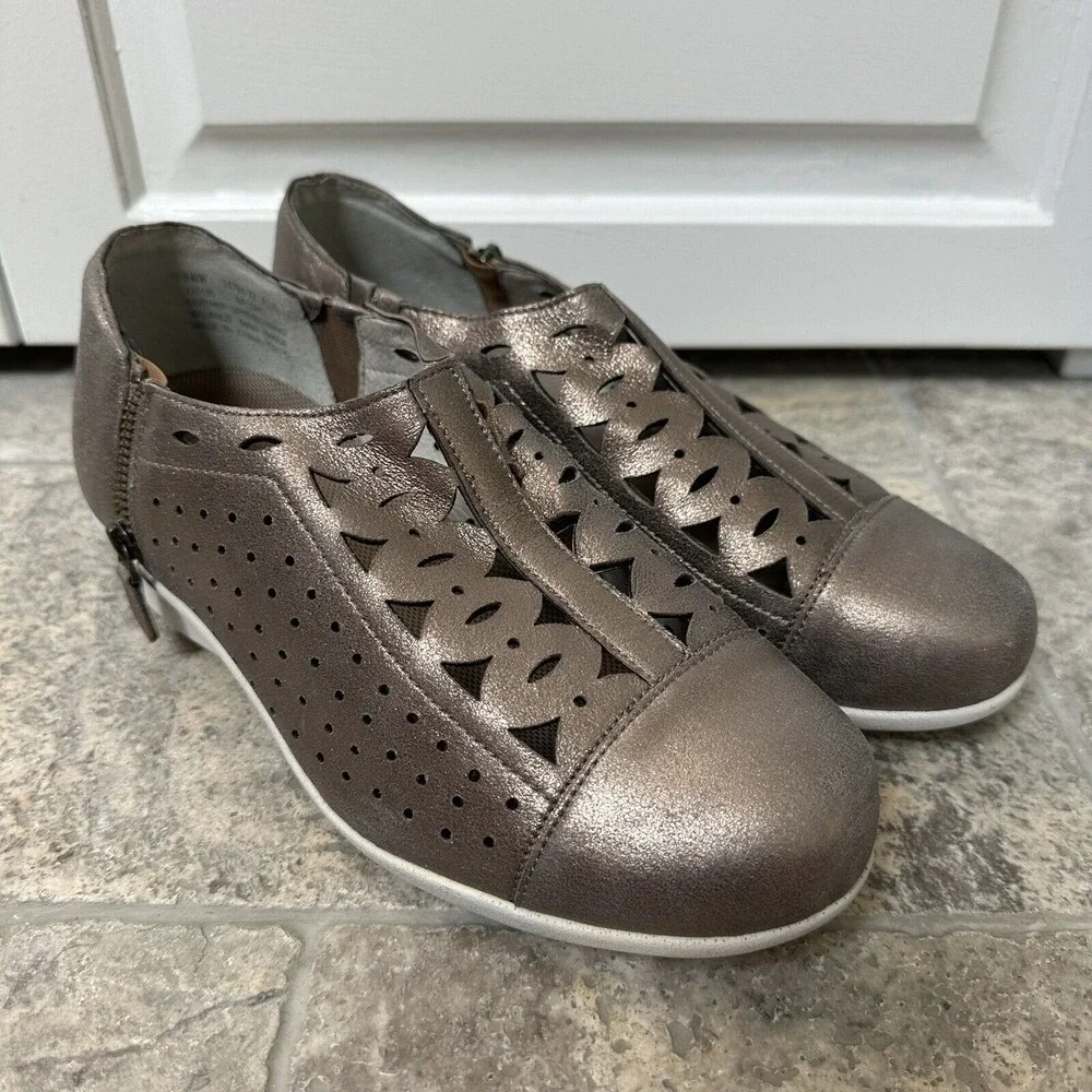 Drew Bronze Leather Comfort Shoes Wide Width Slip On 9 WW